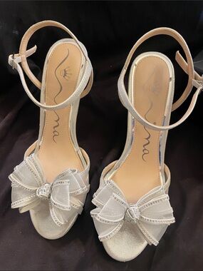 Nina Champagne Bow Ankle-Strap Heels